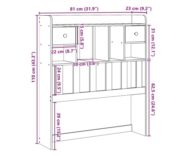 fehér tömör fenyőfa fejtámla tárolóval 75 cm
