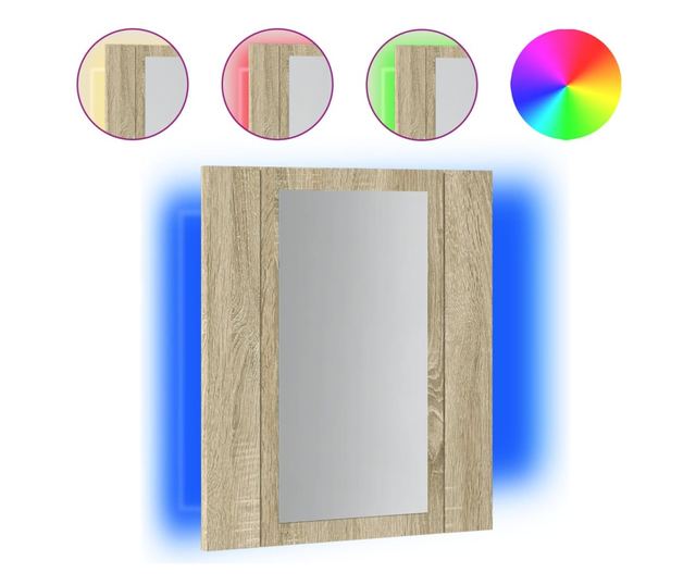 sonoma tölgy tükrös fürdőszobaszekrény LED-ekkel 40x12x45 cm