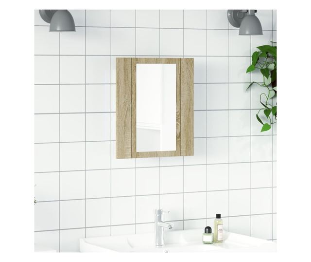 sonoma tölgy tükrös fürdőszobaszekrény LED-ekkel 40x12x45 cm