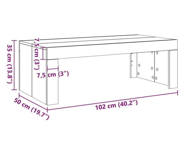 antik fa színű szerelt fa dohányzóasztal 102 x 50 x 35 cm