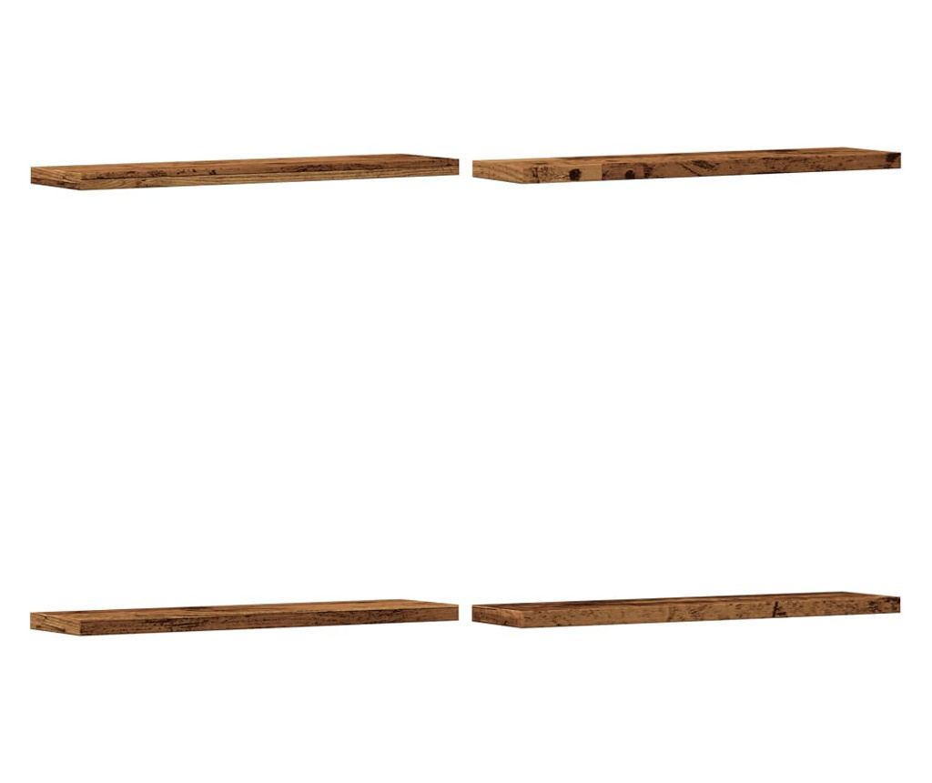 4 db antik fa színű szerelt fa fali polc 40 x 10 x 1,5 cm - 2