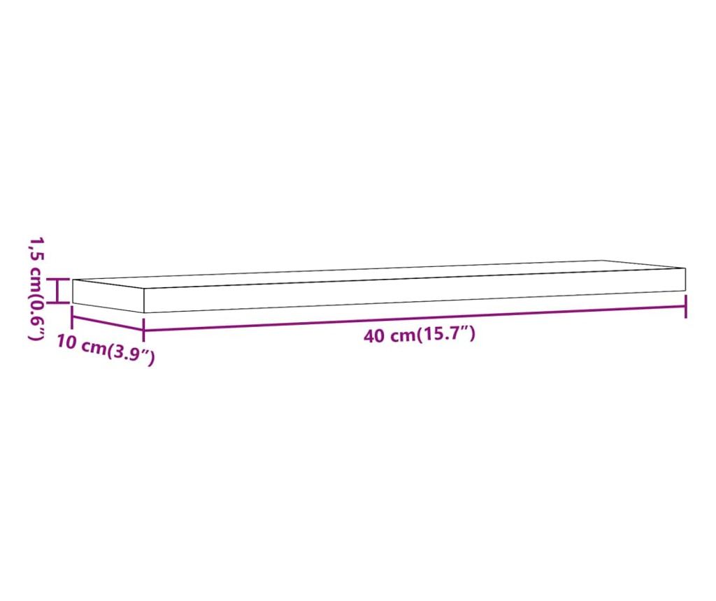 4 db antik fa színű szerelt fa fali polc 40 x 10 x 1,5 cm - 9