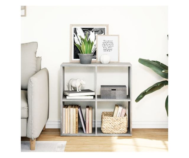 betonszürke szerelt fa elválasztó könyvespolc 69,5x29x69,5 cm