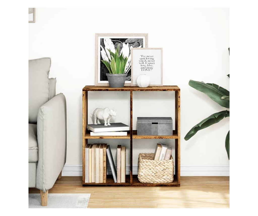antik fa színű fa térelválasztó könyvespolc 69,5x29x69,5 cm - 3