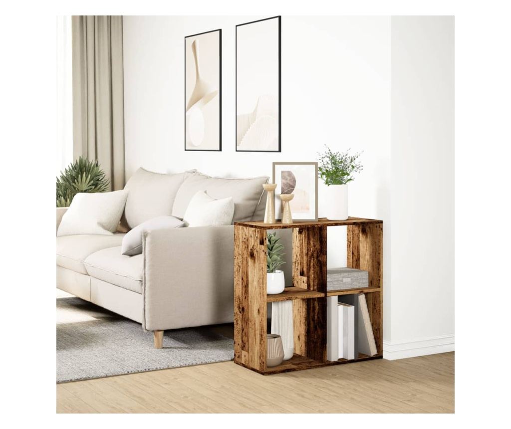 antik fa színű fa térelválasztó könyvespolc 69,5x29x69,5 cm - 4