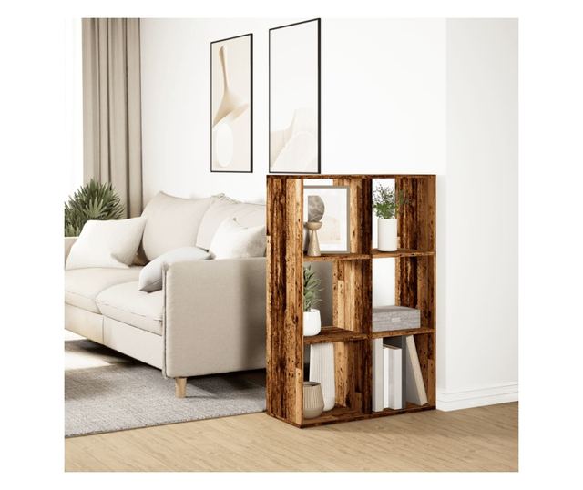 antik fa színű fa térelválasztó könyvespolc 69,5x29x103,5 cm