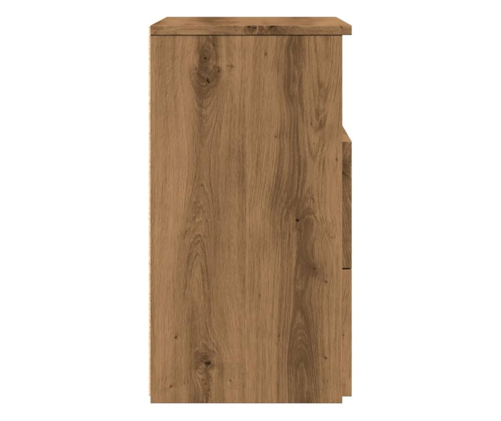 2 db kézműves tölgy színű szerelt fa éjjeliszekrény 50x32x60 cm - 6