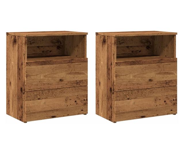 2 db antik fa színű szerelt fa éjjeliszekrény 50 x 32 x 60 cm