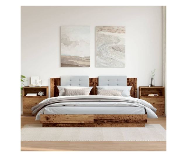 2 db antik fa színű szerelt fa éjjeliszekrény 50 x 32 x 60 cm