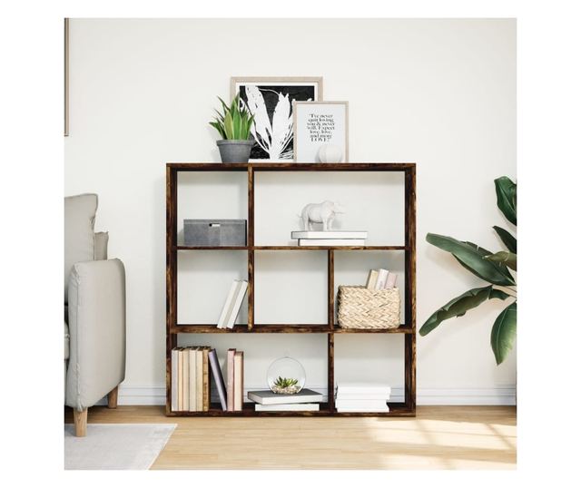 füstös tölgy szerelt fa elválasztó könyvespolc 102x29x103,5 cm