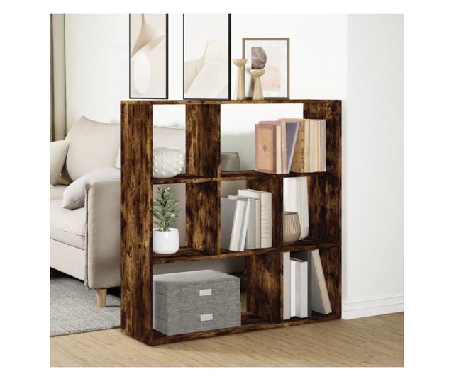 füstös tölgy szerelt fa elválasztó könyvespolc 102x29x103,5 cm