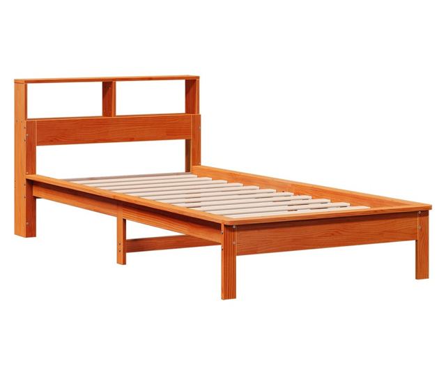 barna tömör fenyőfa könyvespolcos ágy matrac nélkül 100 x 200cm