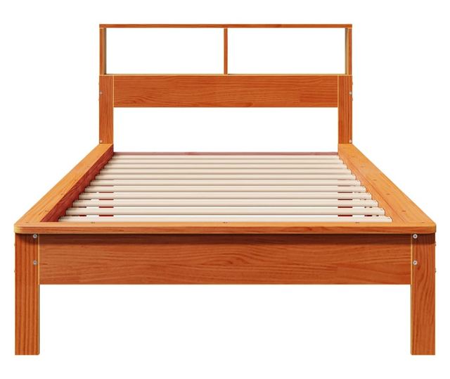 barna tömör fenyőfa könyvespolcos ágy matrac nélkül 100 x 200cm