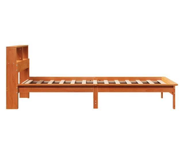 barna tömör fenyőfa könyvespolcos ágy matrac nélkül 100 x 200cm