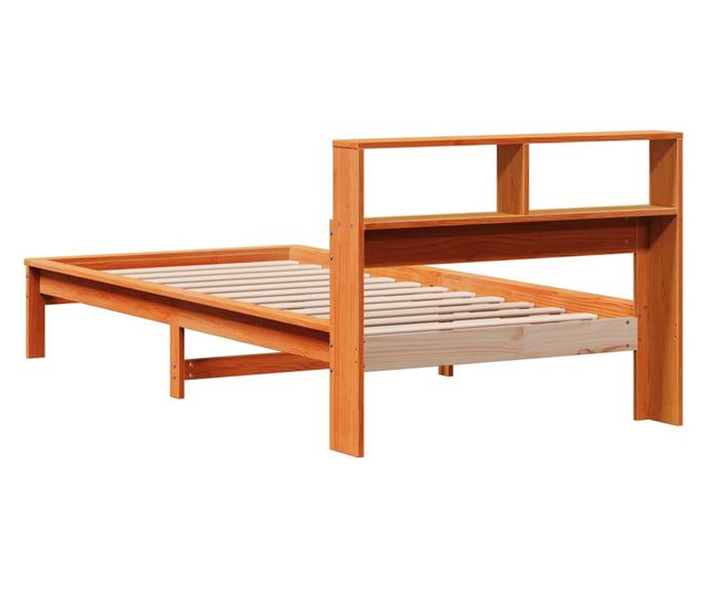 barna tömör fenyőfa könyvespolcos ágy matrac nélkül 100 x 200cm