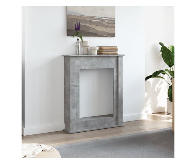 betonszürke szerelt fa kandallóburkolat 75 x 20 x 87,5 cm