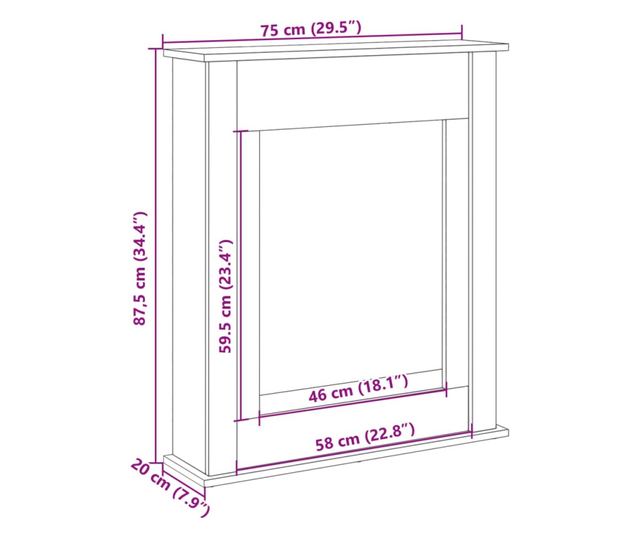betonszürke szerelt fa kandallóburkolat 75 x 20 x 87,5 cm