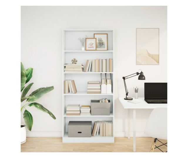 fehér szerelt fa könyvespolc 80 x 24 x 176 cm