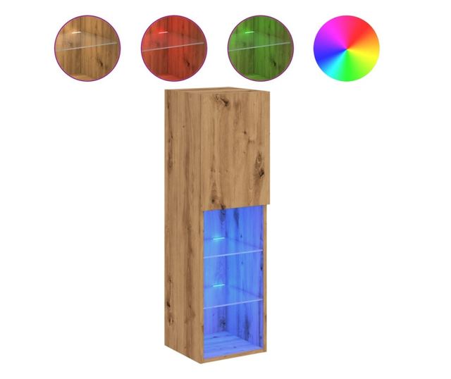 kézműves tölgy színű TV-szekrény LED-lámpákkal 30,5x30x102 cm