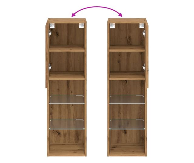 kézműves tölgy színű TV-szekrény LED-lámpákkal 30,5x30x102 cm