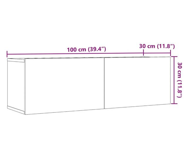 2 db kézműves tölgy falra szerelhető TV-szekrény 100x30x30 cm
