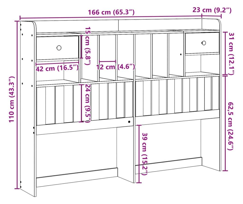 viaszbarna tömör fenyőfa fejtámla tárolóval 160 cm - 10