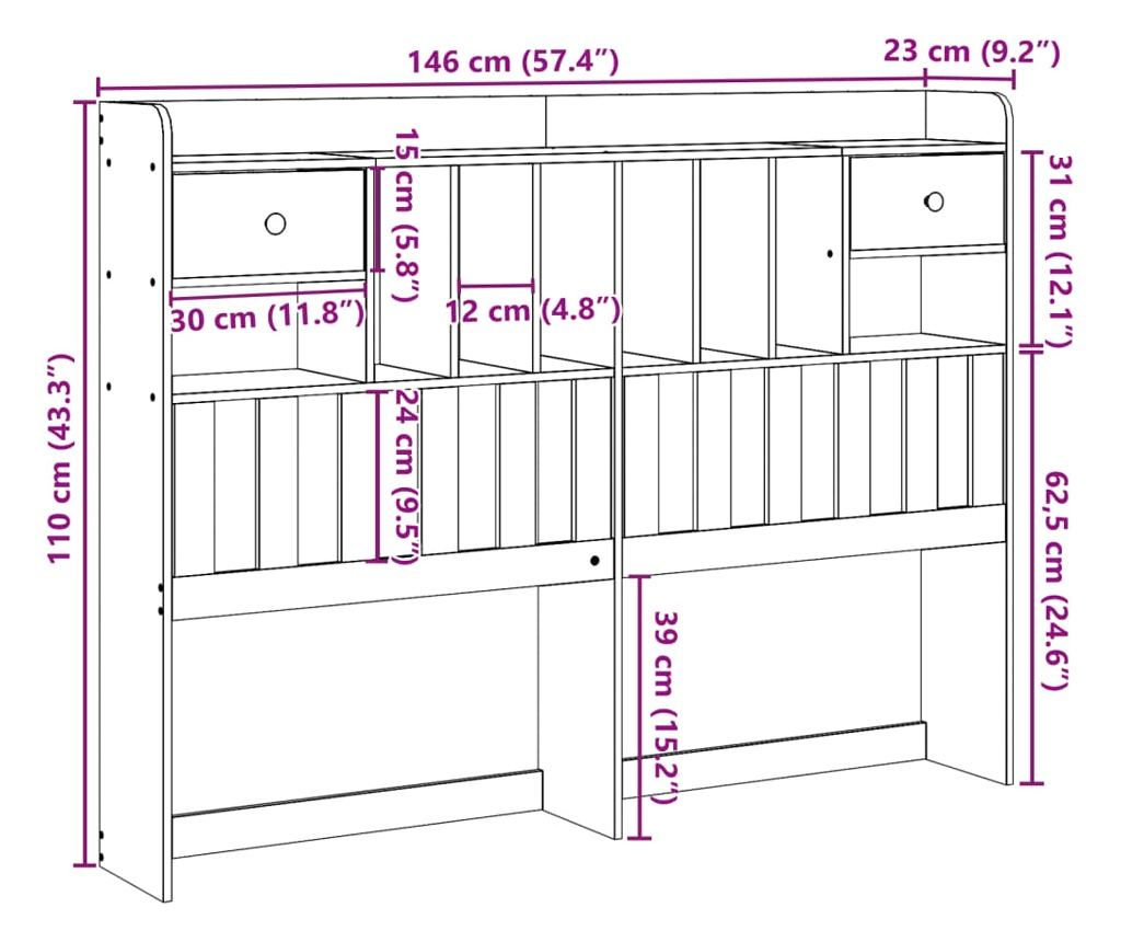 tömör fenyőfa fejtámla tárolóval 140 cm - 10