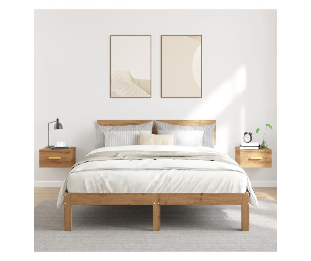 2 db kézműves tölgy fali szerelhető éjjeliszekrény 35x35x20 cm - 3