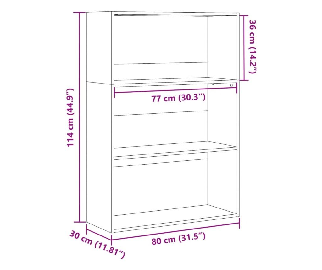 barna tölgy színű szerelt fa könyvespolc 80 x 30 x 114 cm - 9