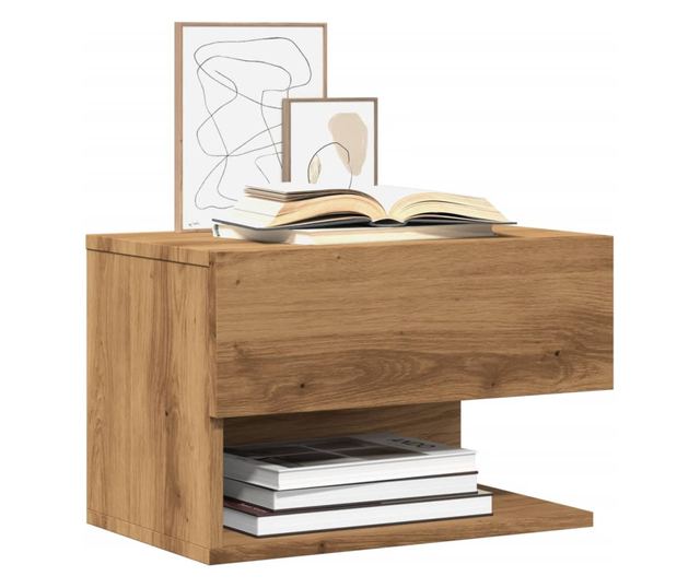 kézműves tölgy színű falra szerelhető éjjeliszekrény