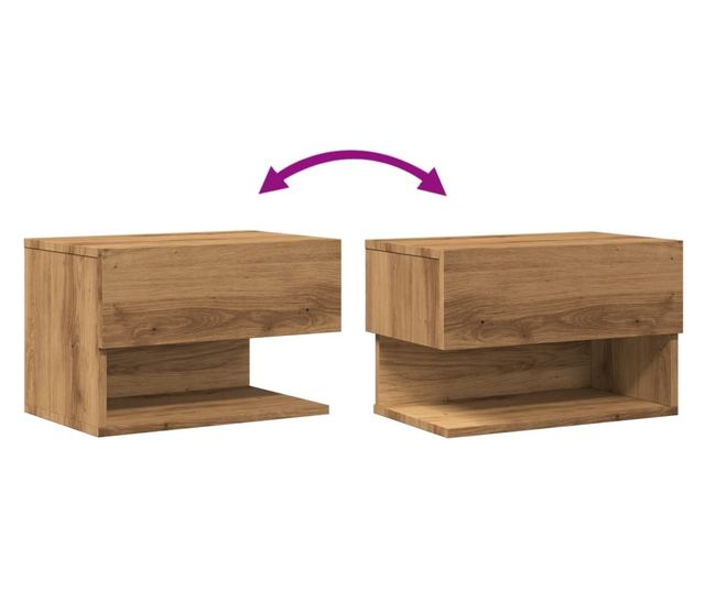 kézműves tölgy színű falra szerelhető éjjeliszekrény