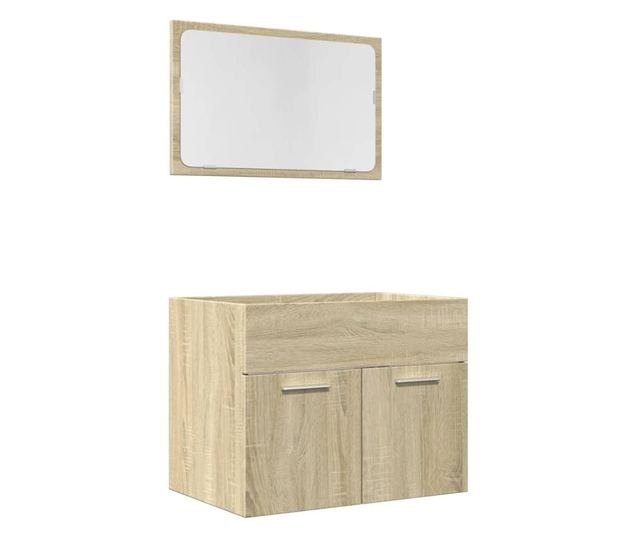 2 részes sonoma tölgyszínű szerelt fa fürdőszobai bútorszett