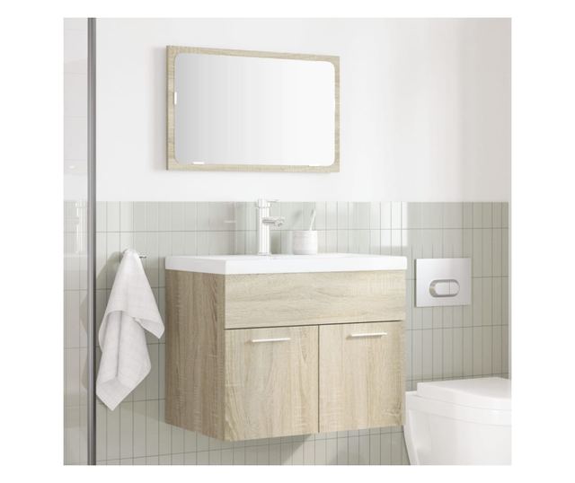 2 részes sonoma tölgyszínű szerelt fa fürdőszobai bútorszett