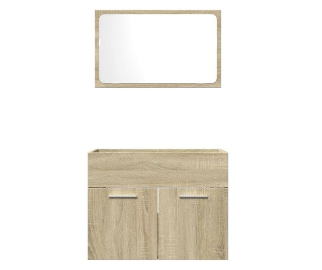 2 részes sonoma tölgyszínű szerelt fa fürdőszobai bútorszett