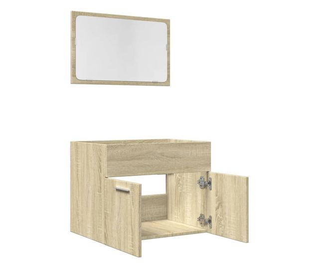 2 részes sonoma tölgyszínű szerelt fa fürdőszobai bútorszett