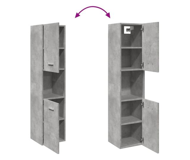 betonszürke szerelt fa függő fürdőszobaszekrény 30x30x130 cm