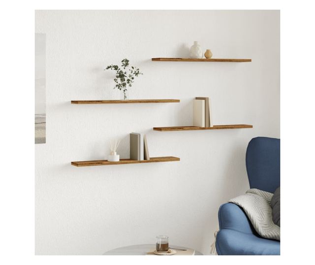 4 db antik fa színű szerelt fa könyvespolc 60 x 10 x 1,5 cm