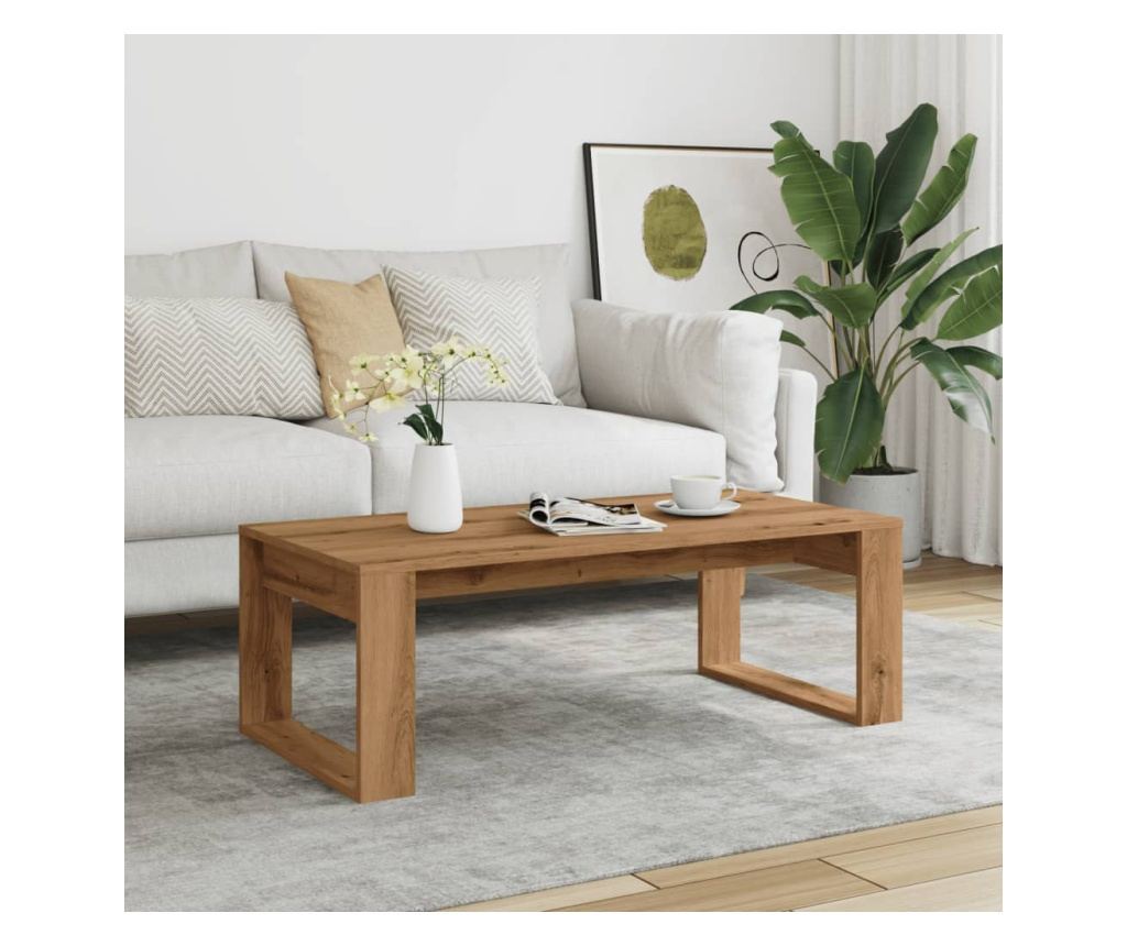 kézműves tölgy színű szerelt fa dohányzóasztal 102 x 50 x 35 cm - 3