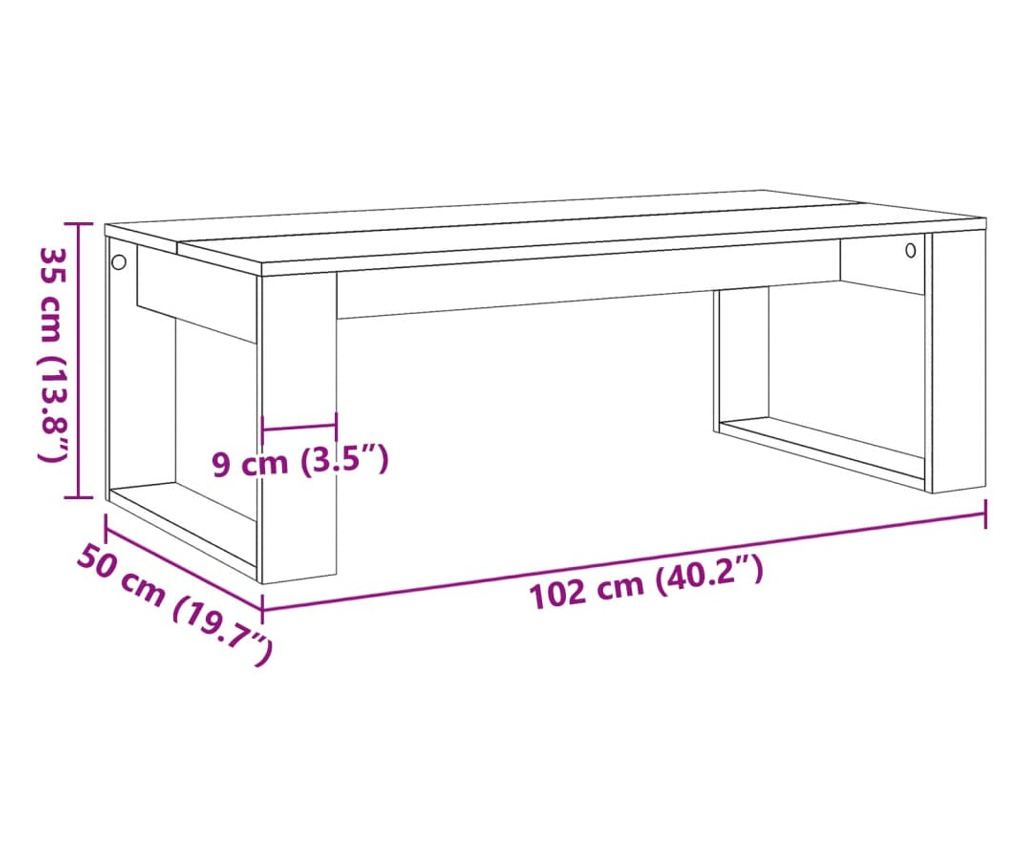 kézműves tölgy színű szerelt fa dohányzóasztal 102 x 50 x 35 cm - 9