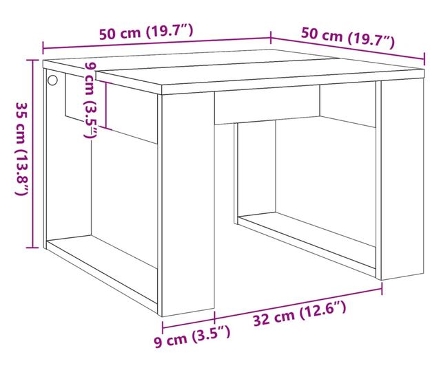 antik fa színű szerelt fa kisasztal 50 x 50 x 35 cm