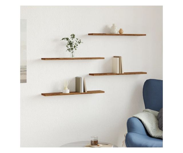 4 db antik fa színű szerelt fa fali polc 60 x 20 x 1,5 cm