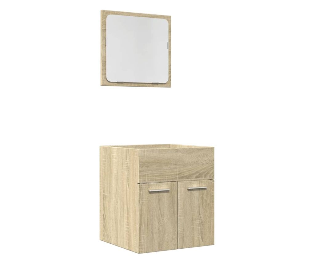 2 részes sonoma tölgyszínű szerelt fa fürdőszobai bútorszett - 2