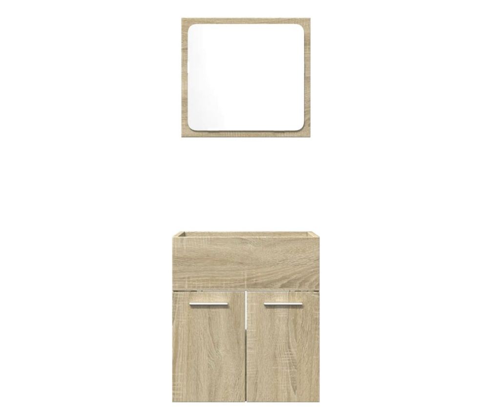 2 részes sonoma tölgyszínű szerelt fa fürdőszobai bútorszett - 4