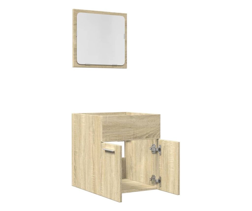 2 részes sonoma tölgyszínű szerelt fa fürdőszobai bútorszett - 5