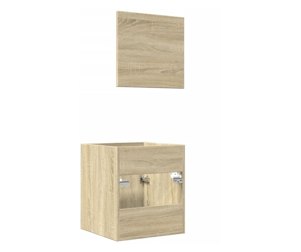 2 részes sonoma tölgyszínű szerelt fa fürdőszobai bútorszett - 7