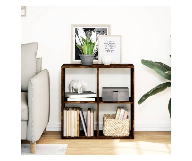 füstös tölgy szerelt fa elválasztó könyvespolc 69,5x29x69,5 cm