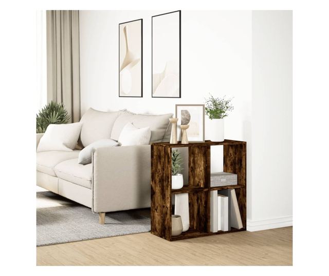 füstös tölgy szerelt fa elválasztó könyvespolc 69,5x29x69,5 cm