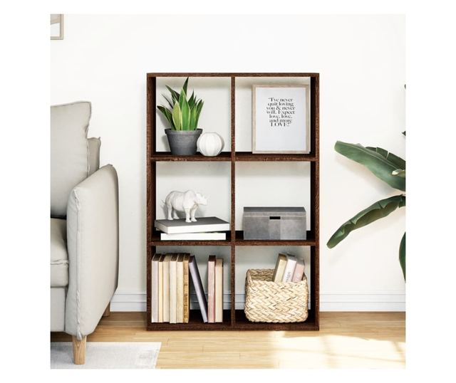 barna tölgy szerelt fa elválasztó könyvespolc 69,5x29x103,5 cm