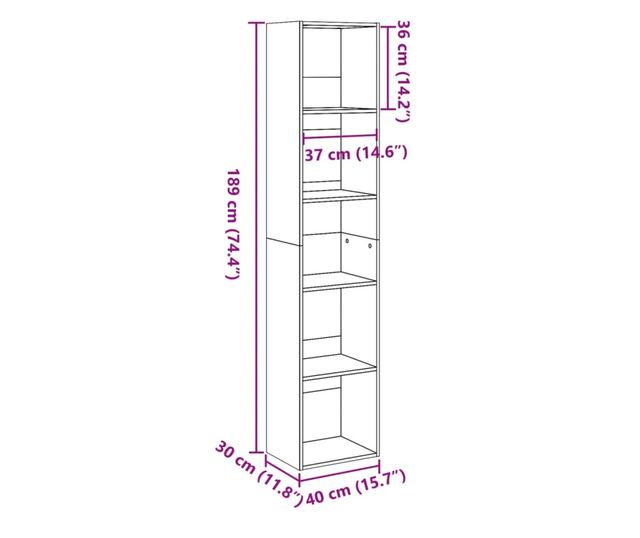 fekete szerelt fa könyvespolc 40 x 30 x 189 cm