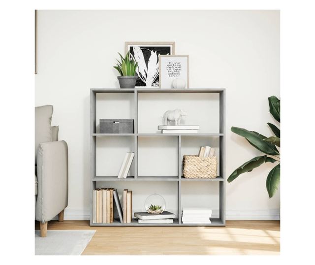 betonszürke szerelt fa elválasztó könyvespolc 102x29x103,5 cm